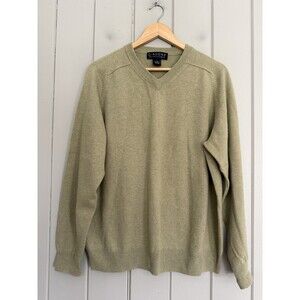 Men's Giasone Sweater L Large Green 2-Ply Cashmere Classic Knit V-Neck Pullover